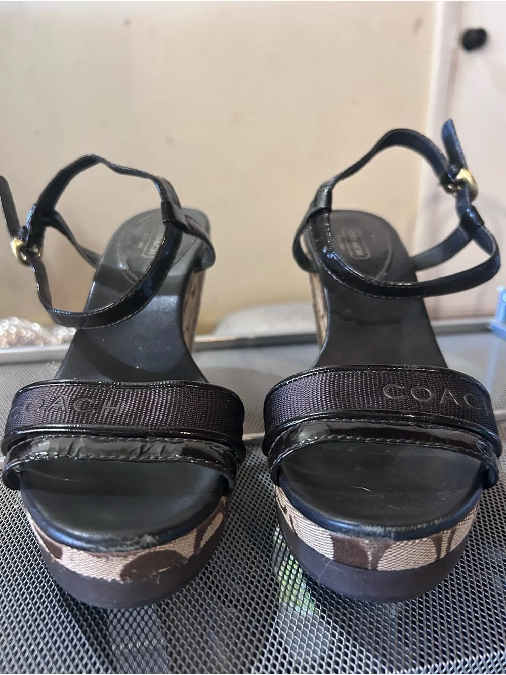 Coach Black and Brown Signature Platform Sandals